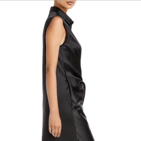 AQUA Tie Waist Black MIDI Dress in Black NWT - Picture 3 of 4